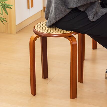 板凳家用矮凳实木凳子客厅可叠放藤编圆凳新款休闲椅多功能餐桌凳