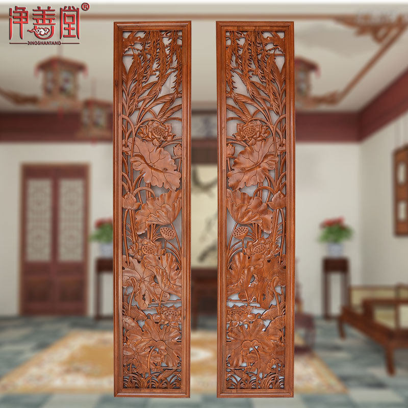 东阳仿古木雕刻挂件玄关中式装修定制隔断实木屏风花格镂空背景墙