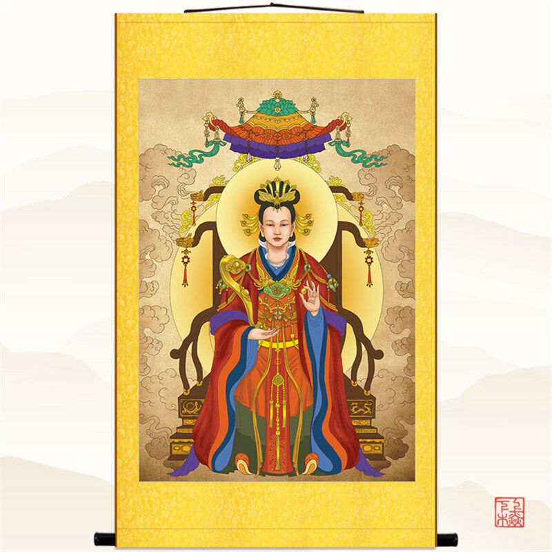 西王母瑶池金母挂画 王母娘娘神像画 绢布卷轴画 可来图定制定做
