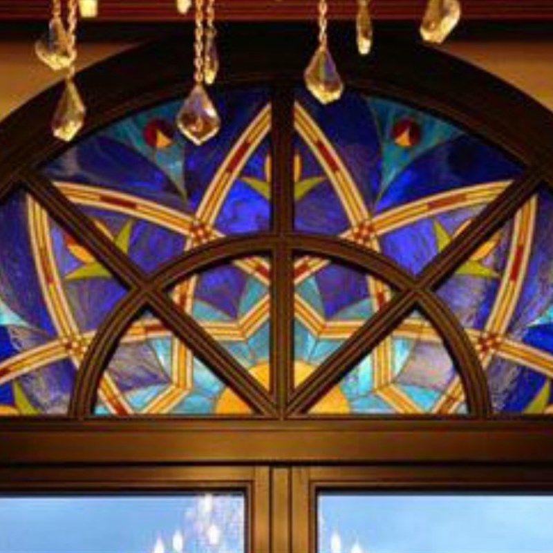 钢化玄关隔断屏风窗吊顶门芯欧式帝凡尼艺术玻璃蒂凡尼门头半圆蓝