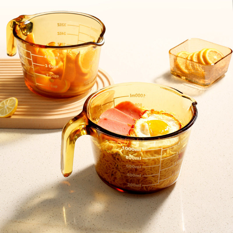 家用玻璃刻度牛奶杯耐高温微波炉可加热儿童早餐杯子烘焙打蛋量杯
