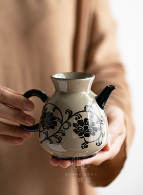 民窑雕花公道杯复古风磁州窑茶海青灰釉陶瓷匀杯分茶器功夫茶具