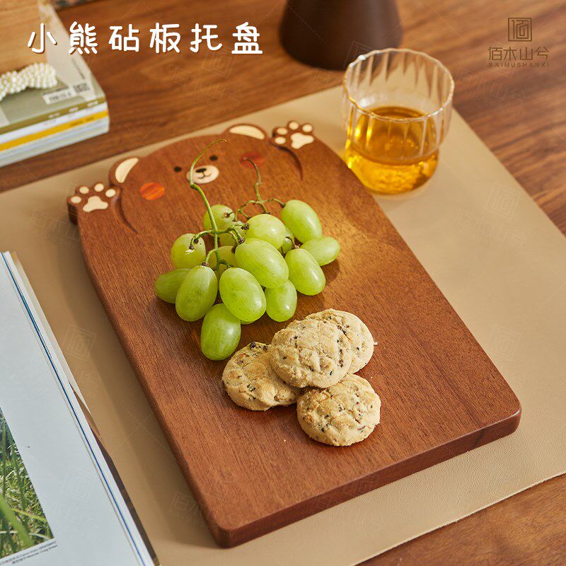 儿童砧板辅食点心盘菜板辅食盘可爱零食托盘乌檀木加厚整木水果盘