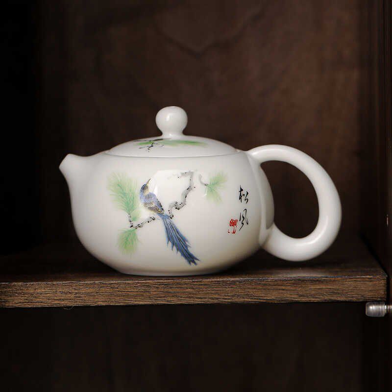 230 300松风图案羊脂玉瓷西施壶功夫茶茶具茶壶泡茶单壶密封性好