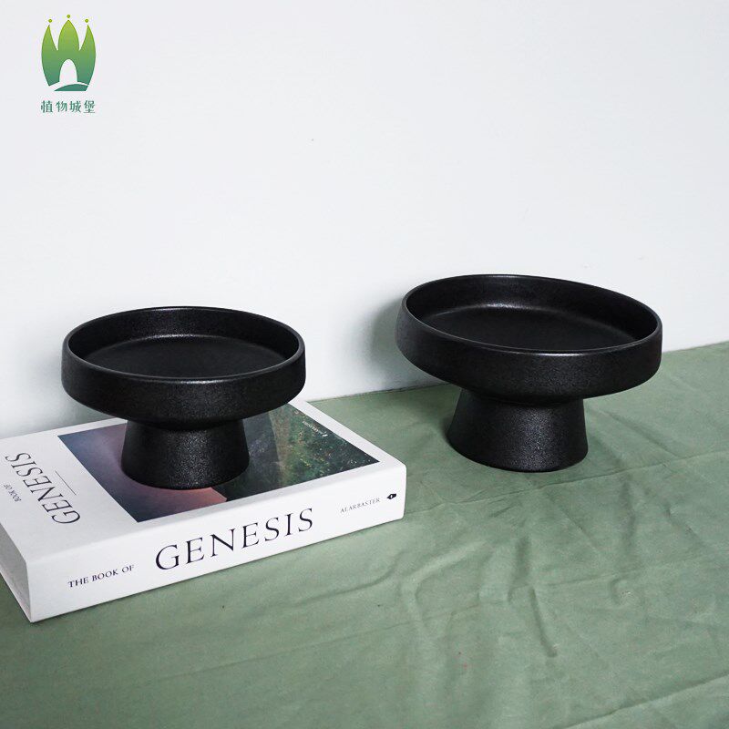 盆景创意陶瓷花盆黑色磨砂亚光不掉色几何个性景观盆无孔水培桌面