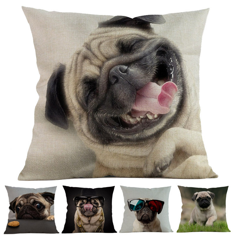 可爱宠物狗Pug巴哥犬哈巴狗八哥图案抱枕套沙发汽车装饰靠垫定制