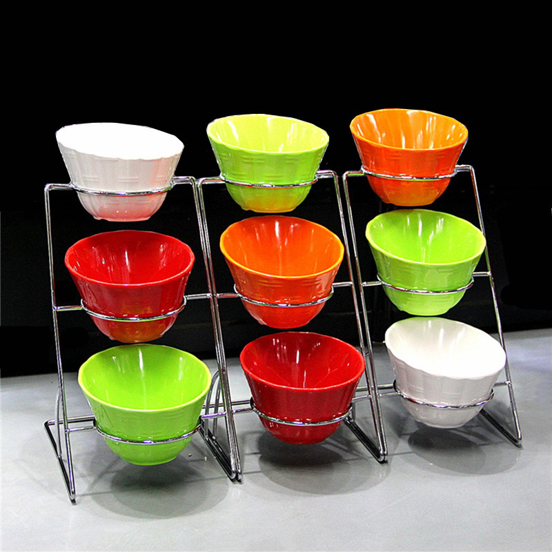 三层食物自助餐台餐厅器皿火锅店商用调料蘸料斜口展示架子碗缸盒