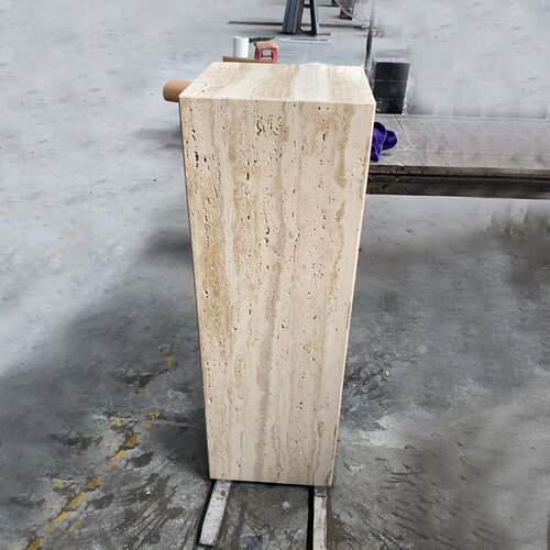 哑光天然洞石大理石底座酒店别墅装饰立柱工艺品摆饰底座高端定制