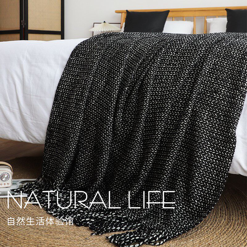 黑色夹花麦穗针织毛毯酒店民宿专用高端床尾巾床尾毯沙发毯子,床上用品,休闲毯/毛毯/绒毯,淘宝优惠券,粉丝福利购,淘宝优惠卷