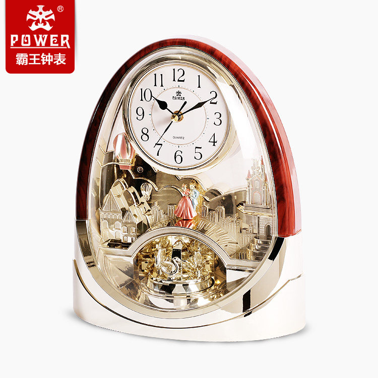 霸王工艺转摆台钟时尚静音音乐整点报时家居装饰艺术石英钟PW4212
