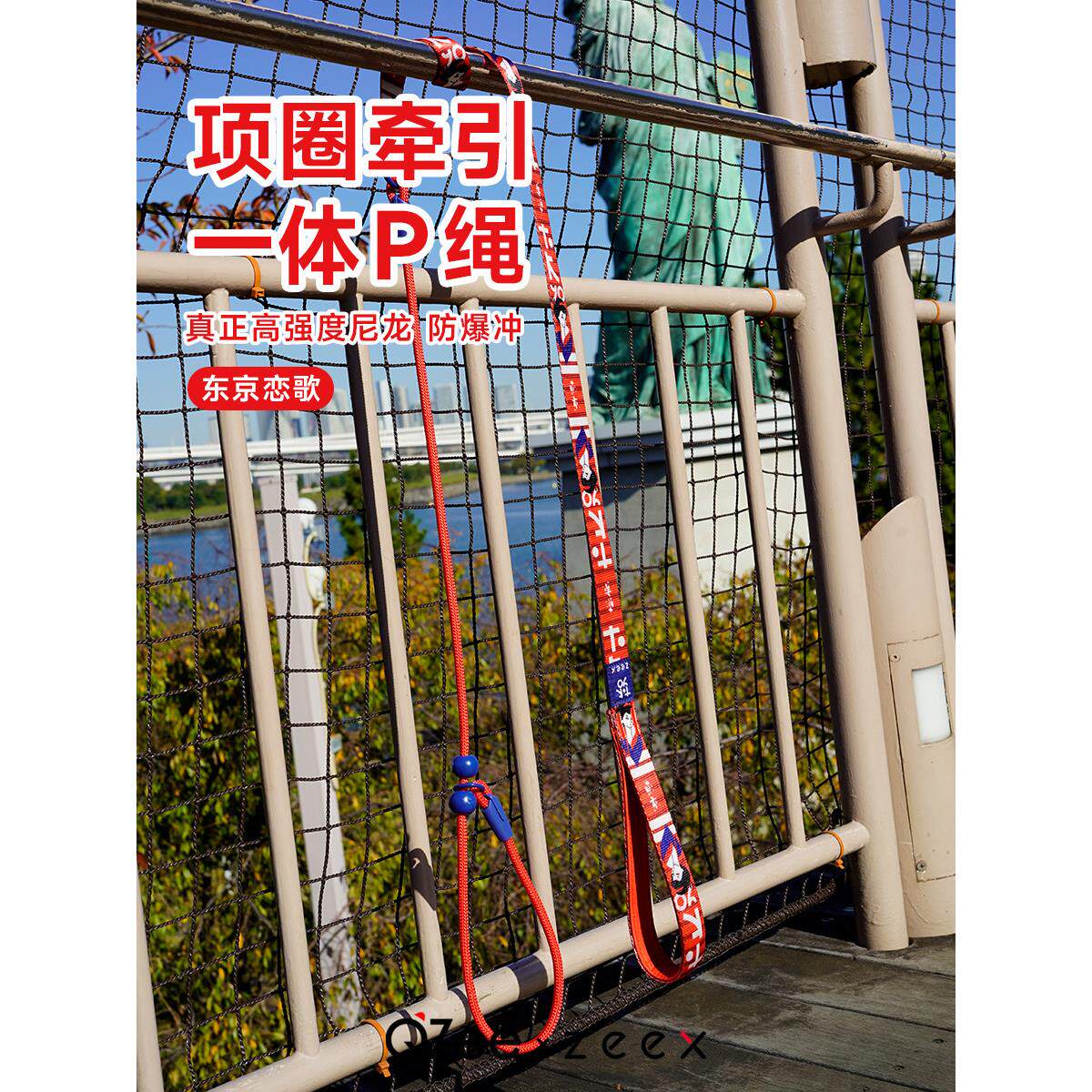 QZee遛狗P绳 高强度真尼龙项圈一体牵引绳 防爆冲金毛柯基训犬P炼