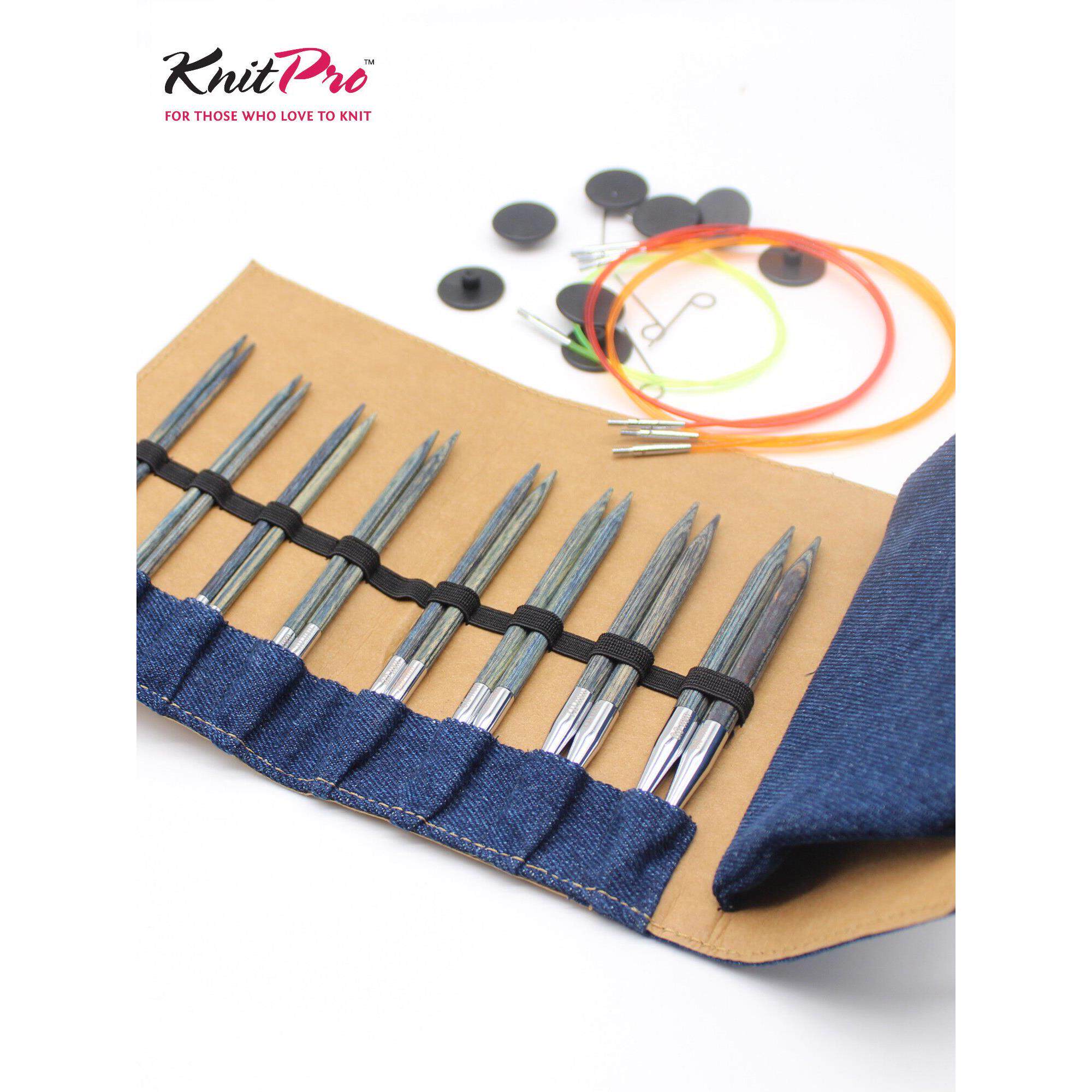 进口工具新品包邮knitpro可拆卸环针蓝色桦木套装毛衣环形针20643