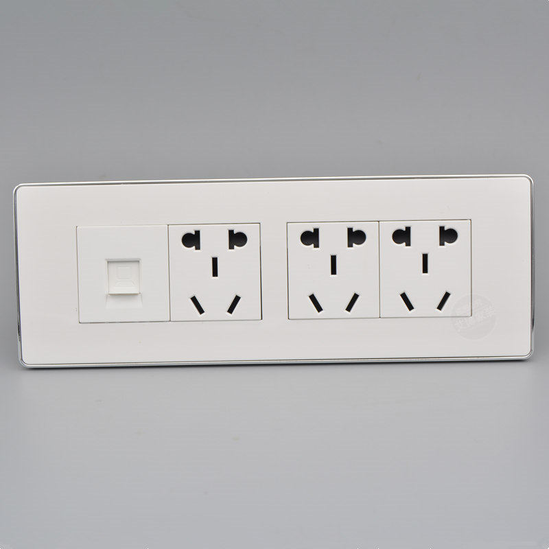 118型四位超六类网络带15孔插座3个五孔+千兆电脑网线口插座面板