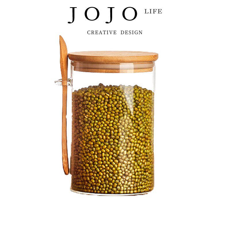 JOJOS L. PD.Jade.调味瓶罐玻璃密封罐配木勺木盖调料瓶  上钰