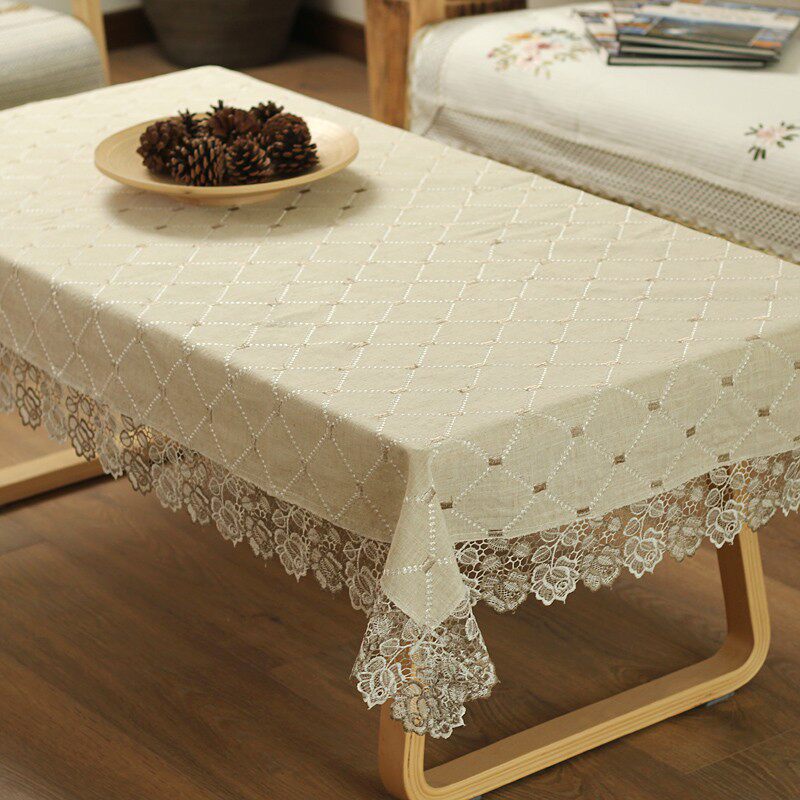 棉麻刺绣蕾丝餐桌布布艺长方形家用茶几布正方形电视柜盖布桌旗圆