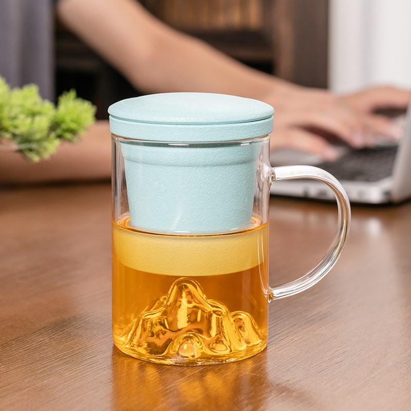 茶水分离玻璃杯家用带把盖泡茶杯喝水杯子办公室绿茶杯陶瓷过滤女