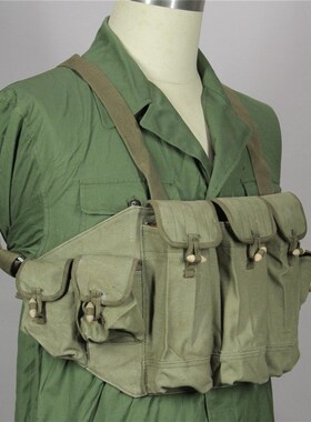 56冲单匣袋早期版本3521厂6-70年代带戳土黄帆布AK胸挂Chicom装具