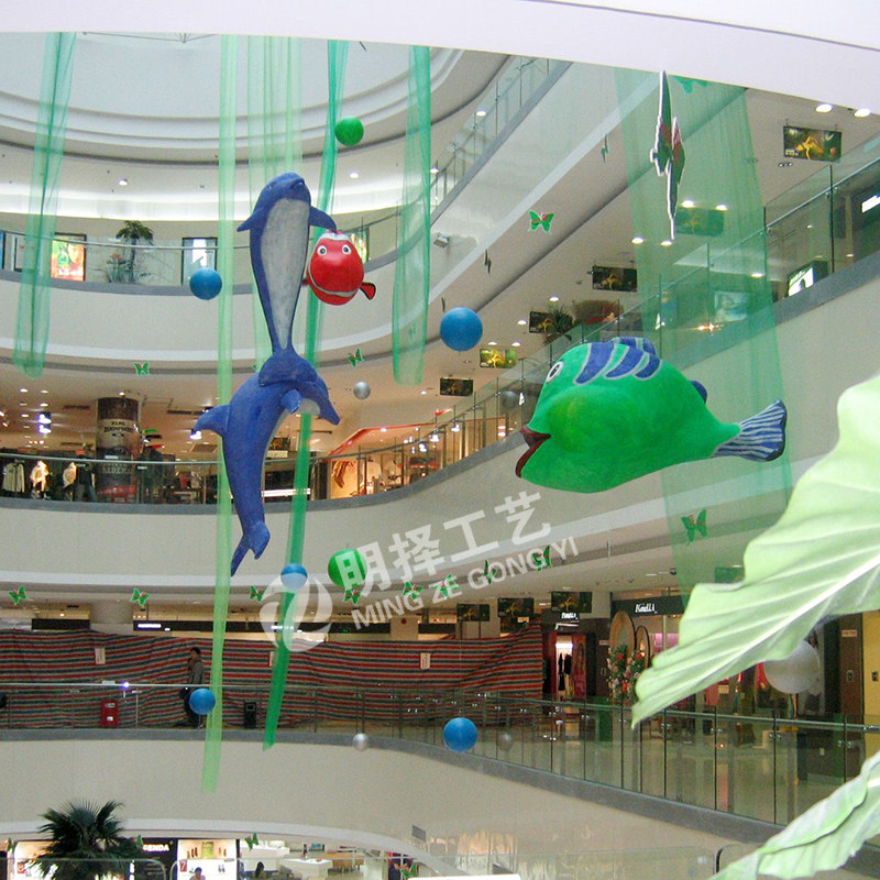 蓝色夏季商场美陈中庭装饰展厅活动布置风车吊饰海星四季美陈装饰