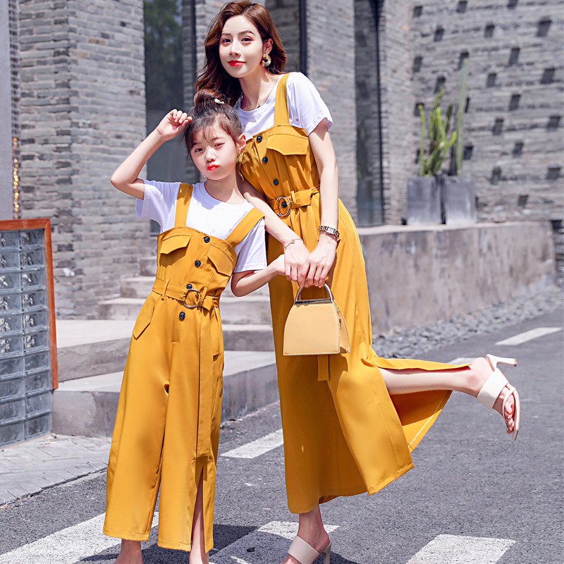 网红亲子装背带连体裤短袖套装2021夏季新款潮母女装洋气时尚夏装