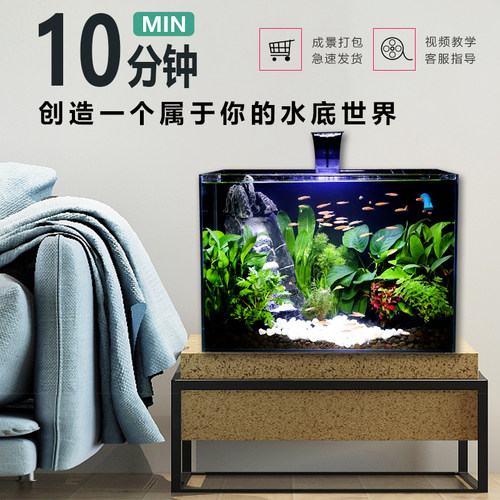 超白玻璃生态鱼缸水族箱自循环免换水客厅电视柜家用桌面生态草缸
