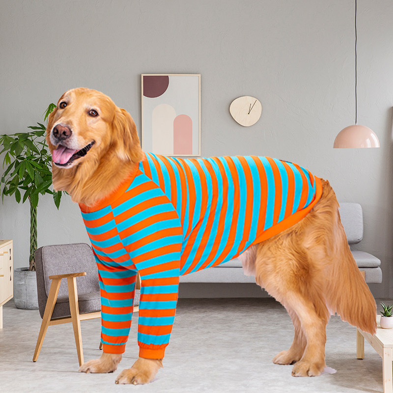 宠物护肘衣中大型犬条纹金毛拉布拉多萨摩衣服秋冬两脚情侣装包邮