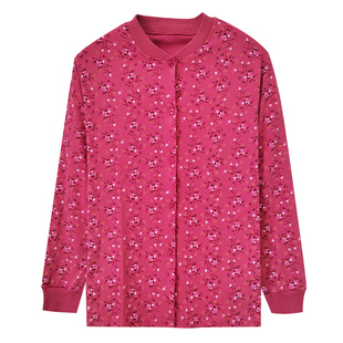 妈妈对襟开身全棉秋衣棉毛衫 女士秋冬季 中老年人纯棉开衫 加肥大码