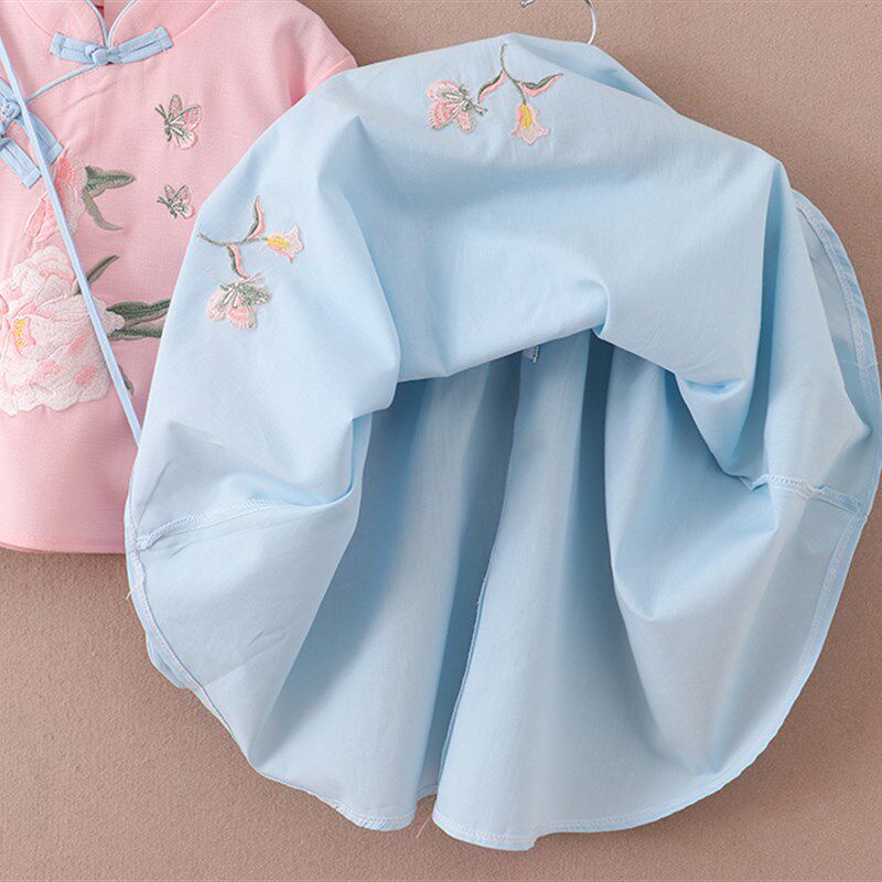 女童中国风长袖连衣裙中大童秋季洋气棉布裙子儿童冬装汉服公主裙