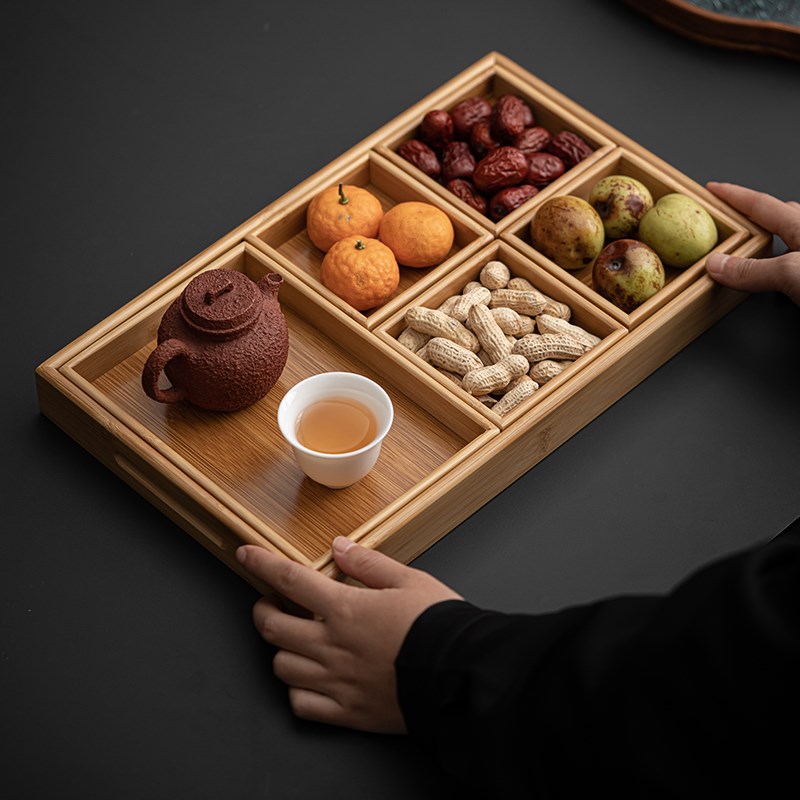 围炉煮茶多功能竹制收纳茶道配件点心盒托盘中式茶具下午茶零食盒