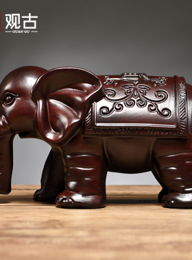 黑檀木雕吸水大象摆件一对实木玄关客厅电视柜装饰工艺品乔迁送礼
