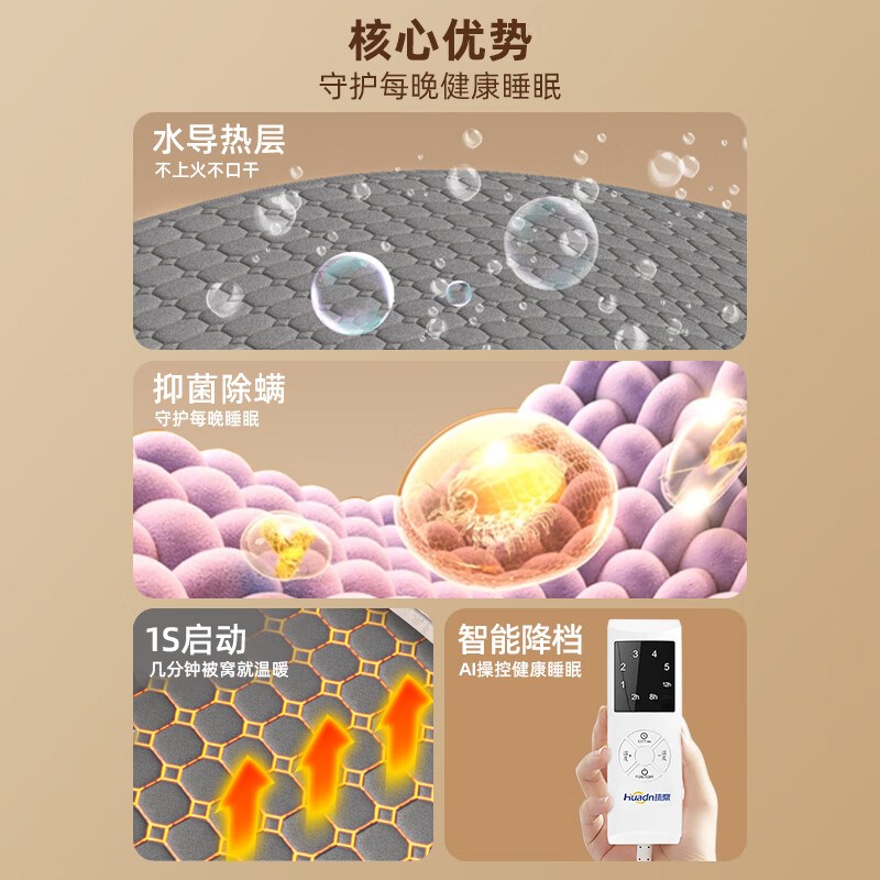 电热毯单人头脚分区环鼎水电褥子双人四控水暖毯双温双控智能定时