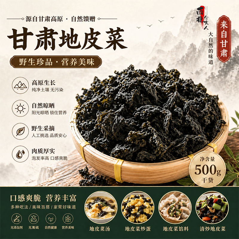 野生地皮菜500g包邮 甘肃土特产地软地木耳地衣地达菜新干货