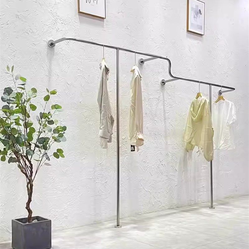 服装店展示架上墙壁挂侧挂货架男女装墙上挂衣杆银色不锈钢架定制