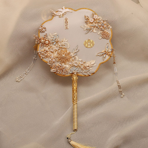 新娘古风团扇中式结婚手工喜扇秀禾服婚礼团扇出嫁扇diy材料包