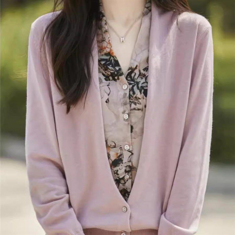 2025春季新款毛衣外套轻奢拼接假两件长袖针织衫薄款毛衫洋气上衣