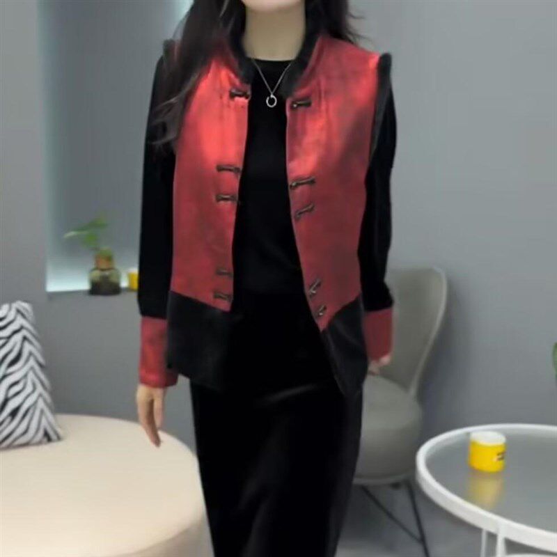 新中式复古时尚三件套女2025春秋新款国风盘扣显瘦马甲小衫半身裙