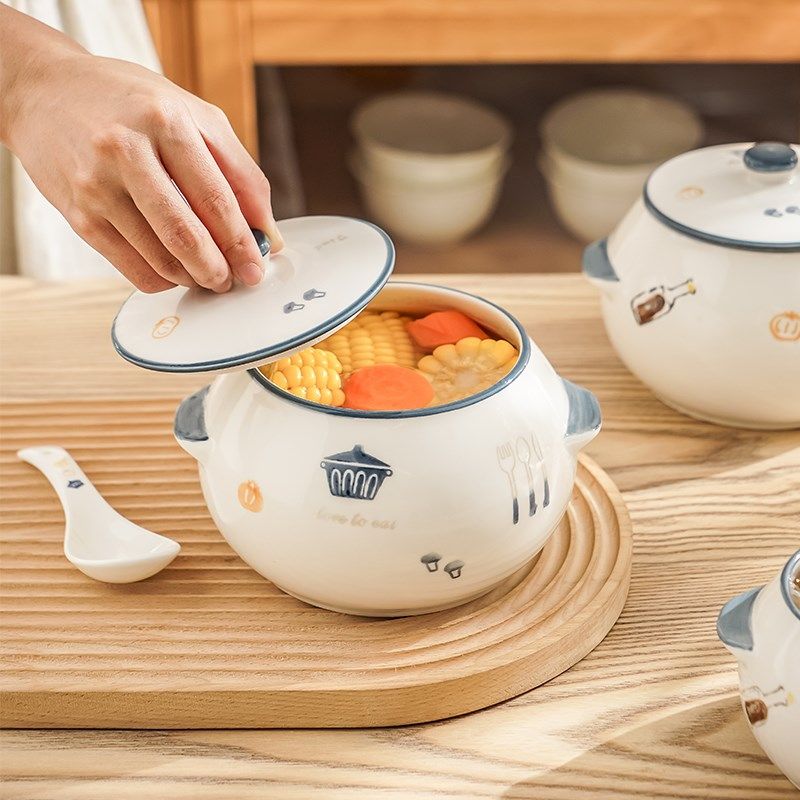 简约隔水炖盅双耳带盖陶瓷燕窝专用汤盅家用炖碗蒸蛋盅高级感炖罐,厨房/烹饪用具,炖锅/炖煲/汤煲,淘宝优惠券,粉丝福利购,淘宝优惠卷