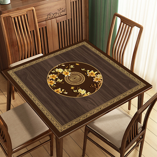 新中式正方形桌垫防水防油防烫免洗家用中国风复古方桌皮革桌布