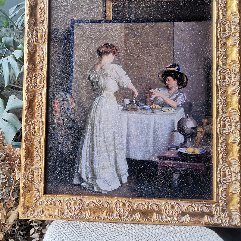 可可的画廊 古典油画午茶少女美式法式小众复古客厅背景墙装饰画