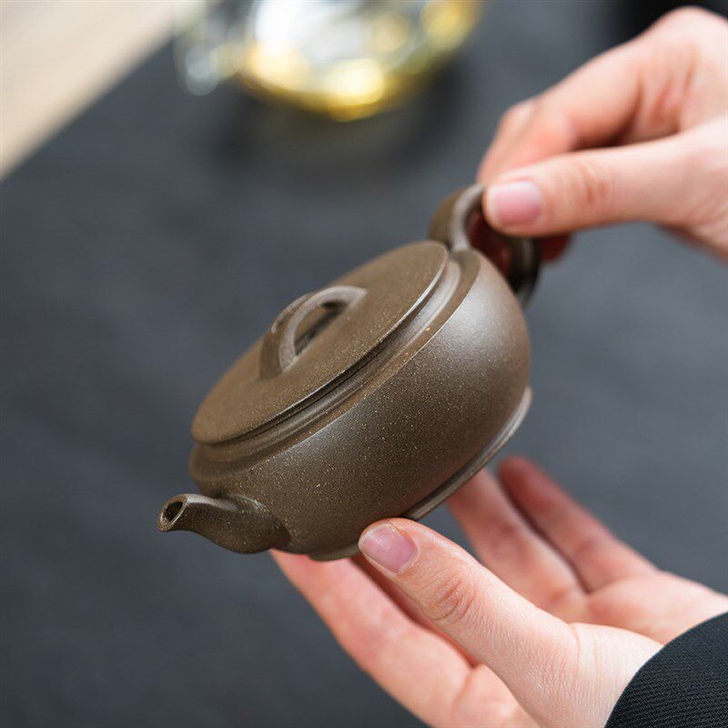 宜兴纯手工紫砂壶原矿蟹壳青大蕴汉瓦壶大口茶壶茶具家用送礼小壶