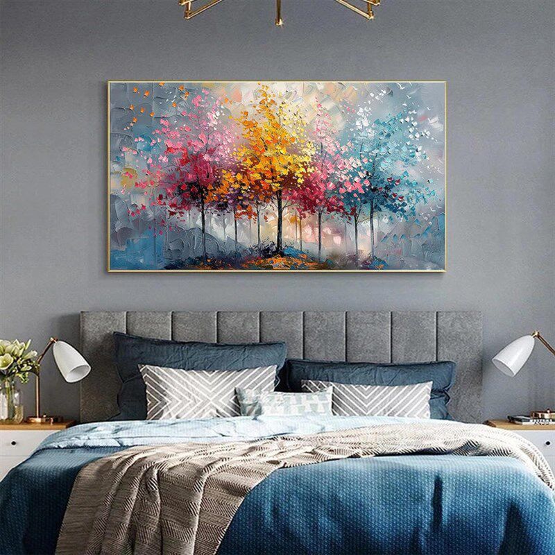 大芬村手绘油画抽象发财树肌理感客厅装饰画卧室餐厅挂画立体壁画