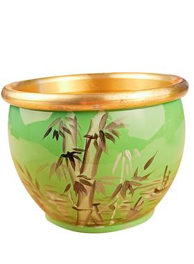 纯铜小招财缸零钱缸米缸摆件全黄铜器聚宝盆彩绘百福缸装饰工艺品