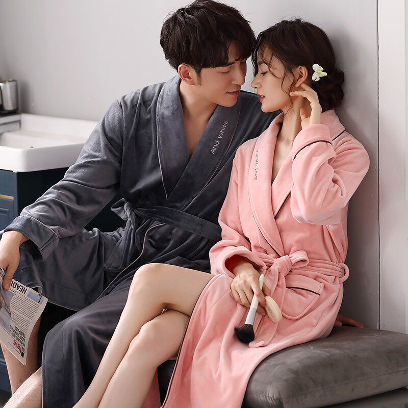 情侣睡袍珊瑚绒秋冬薄款海岛绒2021年新款浴衣浴袍男女中长款睡衣