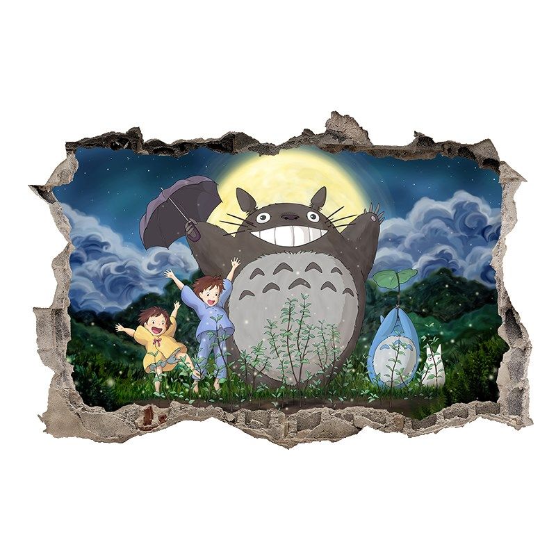 卡通动漫宫崎骏穿墙3D视觉创意贴画房间宿舍墙面装饰温馨墙贴纸,家居饰品,软装墙贴,淘宝优惠券,粉丝福利购,淘宝优惠卷