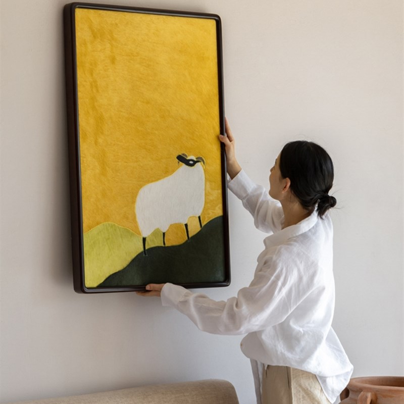若奈挂画 真。牛。皮。好寓意喜气开年绵羊装饰画客厅挂画