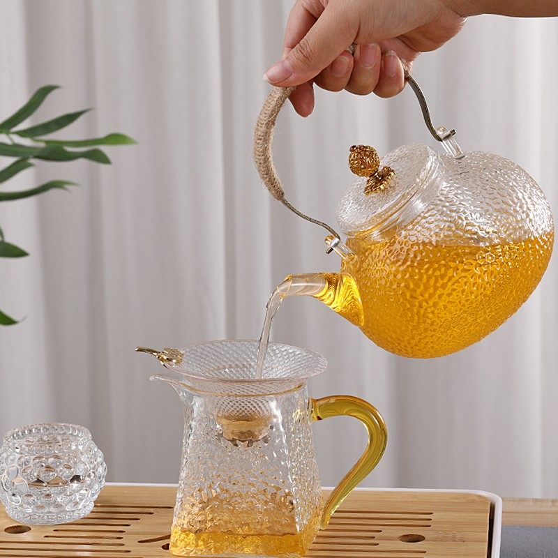 包邮礼品整套锤纹茶具套装耐热玻璃茶具提梁壶中式功夫茶具礼盒