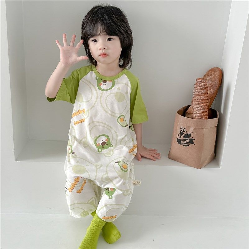 宝宝连体睡衣A类纯棉夏季薄款儿童短袖睡袋防着凉婴儿空调家居服