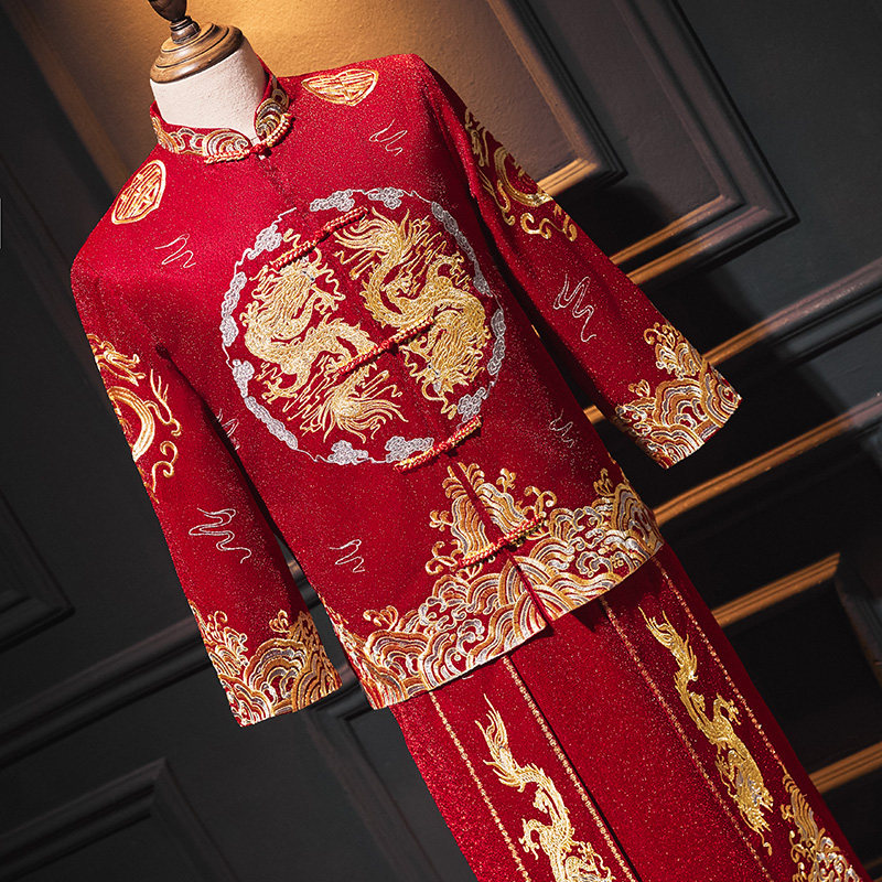 秀禾服男士2021年新款中式新郎礼服结婚敬酒服接亲大码龙凤褂婚服