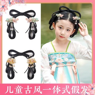 儿童汉服假发包古装一体式懒人发箍古风发髻女童造型盘发全套头饰