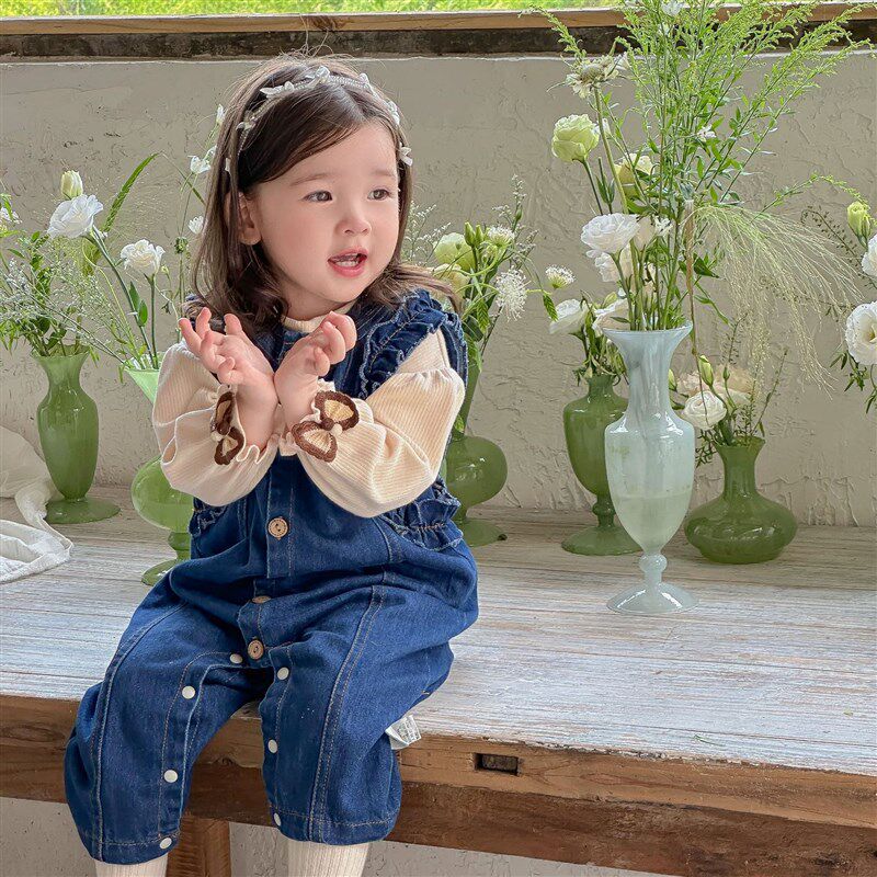 洋气婴儿秋装牛仔背带裤连体女童宝宝衣服两件套装一岁秋季婴幼儿