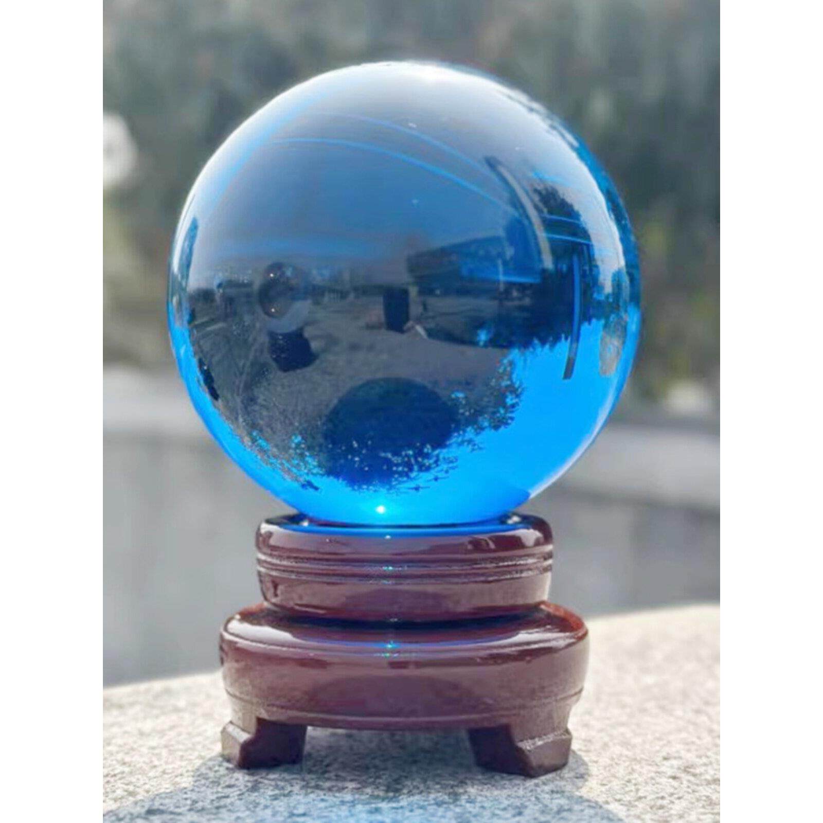 湖蓝色人造水晶球玻璃摆件风水球客厅书房玄关桌面店面办公桌摆设